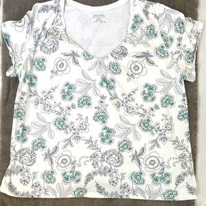 Lane Bryant V-Neck Short Sleeve Floral White Tee
